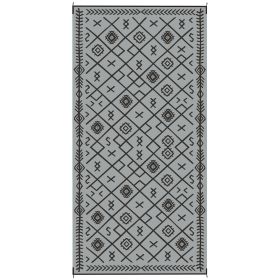 Reversible Outdoor Rug, Waterproof Plastic Straw With Carry Bag, 9 X 18, Black & Gray Rhombus (Option: Gray)