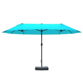 Patio Umbrella, 15 Steel Rectangular Outdoor Double Sided Market Umbrella With Base, Sun Protection & Easy Crank, Blue (Color: Blue)