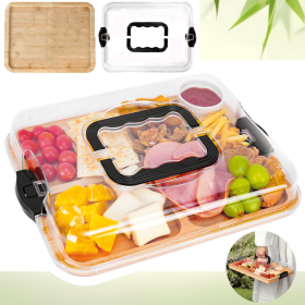 Charcuterie Board with Clear Lid, Travel Portable Cheese Board Charcuterie Boxes Cutting Boards for Kitchen, House Warming Gifts New Home (Type: 1)