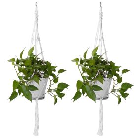 2Pcs Plant Hanger Flowerpot Net Bag 40in Cotton Rope Plant Hangers 4Legs Plant Hanger Fit For Round Or Square Plant Pot (Option: White-2Pc)